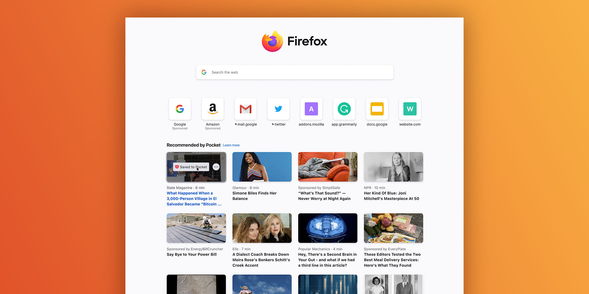 hero show showing screenshots of Pocket Firefox integration