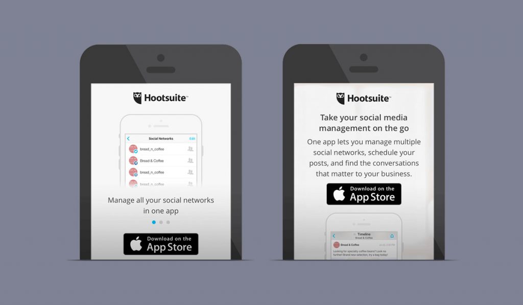 screenshots of Hootsuite mobile experiment