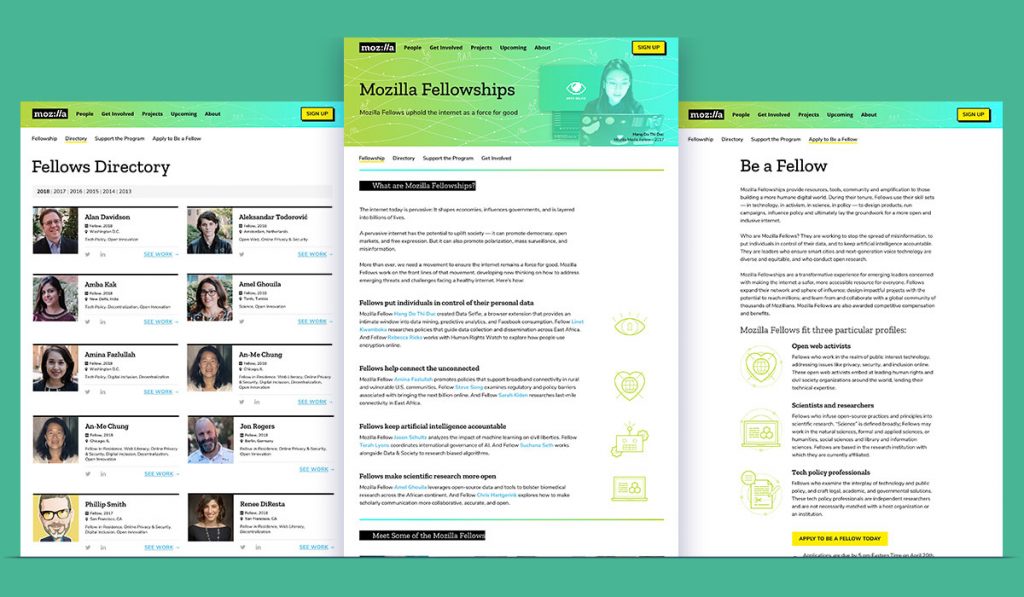 screenshot of Mozilla Fellowships pages