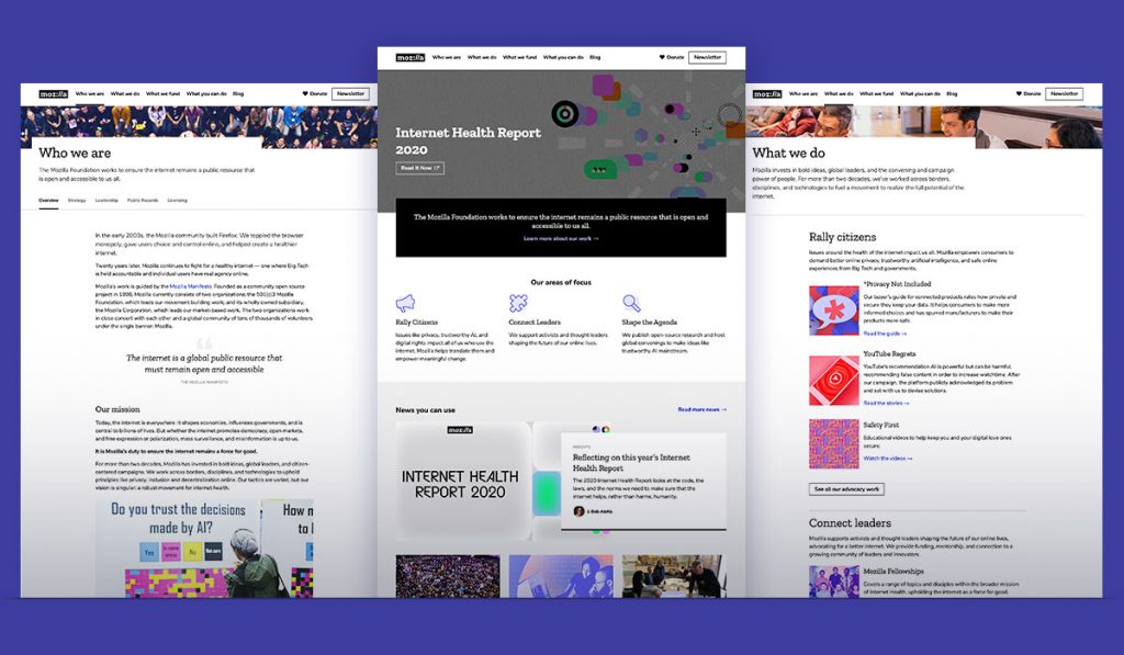screenshots of Mozilla Foundation site